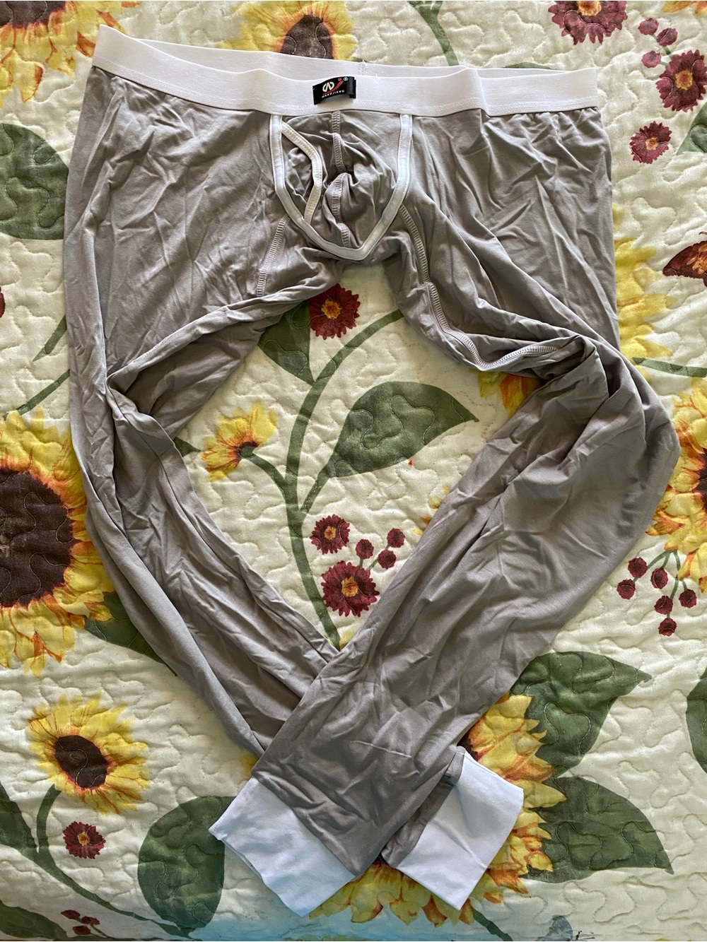 WANG-JIANG Gray Men's Long Johns with White Waistband